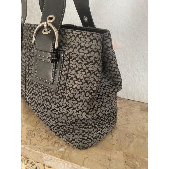 Vtg COACH black hobo soho canvas leather trim Y2K large bag tote F112311 - Picture 4 of 7